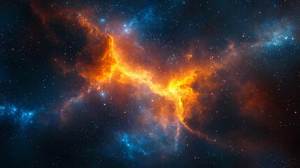 Stunning cosmic nebula, vibrant orange and blue hues, celestial event, star formation, space exploration, galactic wonder, cosmic dust and gas. Celestial - Sky. Illustration