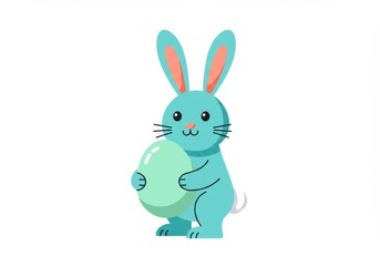 Obraz premium Cute cartoon bunny holding easter egg on white background