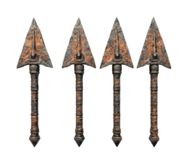 Museum art ancient weapon display. Isolated on transparent background, png.