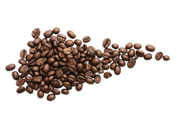 
Coffee beans forming the shape of an arrow on a white background