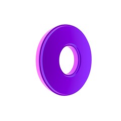 3D purple number "0" with a glossy finish, isolated on a white background.