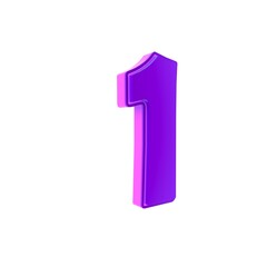 3D purple number "1" with a shiny effect, isolated on white.