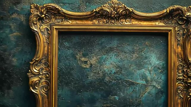 Ornate Gold Frame Against Teal Background
