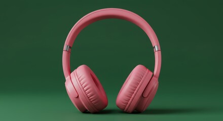 Modern pink headphones on trendy green background for music and tech lovers