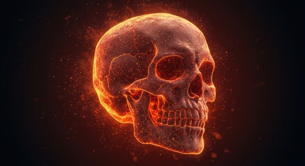 Fiery glowing skull with crackling lava effects on dark background