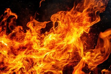Fototapeta premium Dynamic Flame Photography Professional Fire Pattern Isolated on Black Background for Commercial and Creative Use