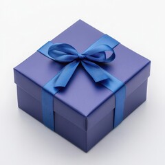 Elegant Blue Gift Box with Minimalist Design and Crisp White Background Perfect for Product Mockups and Promotional Advertising