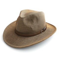 Stylish brown wide-brimmed hat with a leather band, perfect for outdoor adventures.