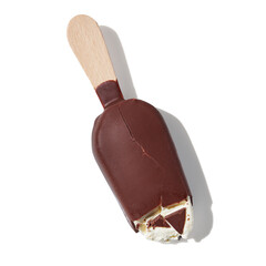 Chocolate ice cream on a stick on white background