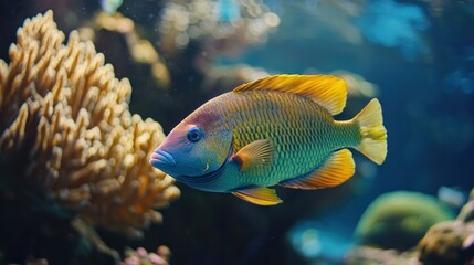 Vibrant tropical fish swimming near coral reef.