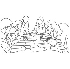 Vector business meeting discussion between the worker. Business training and presentation concept of line art design. continuous line drawing of office workers at a business meeting
