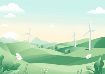 Obraz premium A rural landscape with wind turbines in the field
