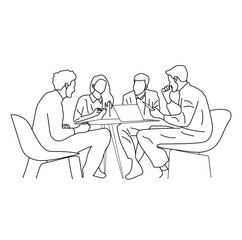 Vector business meeting discussion between the worker. Business training and presentation concept of line art design. continuous line drawing of office workers at a business meeting
