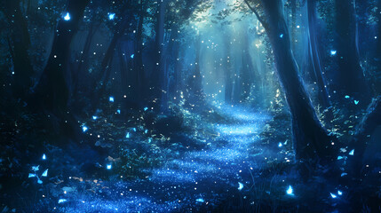Captivating abstract blue sparkling particle background for creative design. Enchanted - Forest. Illustration