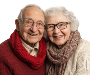 Couple smiling portrait warm. Isolated on transparent background, png.