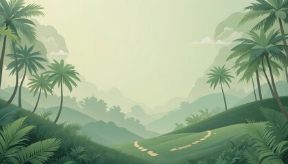 Soft Green Background with Footstep and Tree Patterns