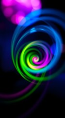 Colorful Abstract Swirl. Neon Light Art. Bokeh Background. High Contrast. Generative AI.