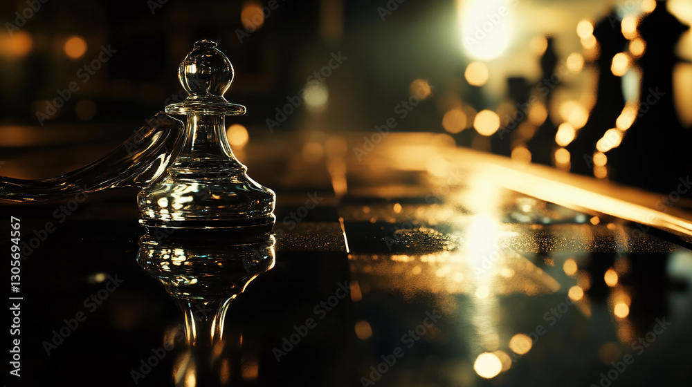 Aufkleber close-up of a glass pawn chess piece with a soft bokeh background. the image symbolizes strategy, co