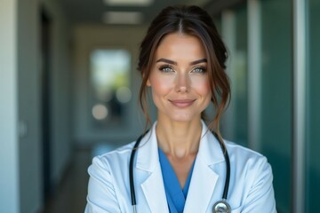 Portrait of brunette doctor woman