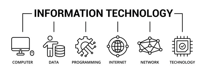 Information technology banner icon computer, data, programming, internet, network, technology