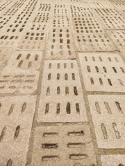 Stone pavement with grooves creating a unique pattern in cesky krumlov