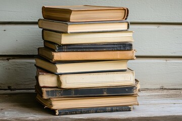 Stacked books on a table create an organized and inviting reading atmosphere.