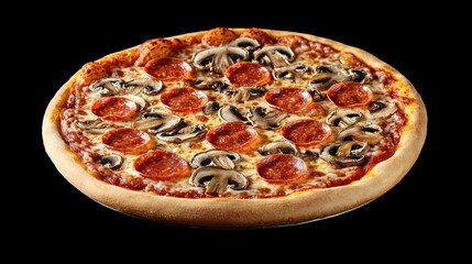 Half pepperoni, half mushroom pizza.