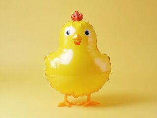 Bright yellow chicken balloon standing against a yellow background for festive decor