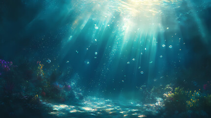 Obraz premium Shimmering mist of light suspended in mid-air, misty, colorful, luminescent. Luminescent - Ocean. Illustration