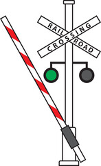 The railway crossing signal lamp shows green light icon.