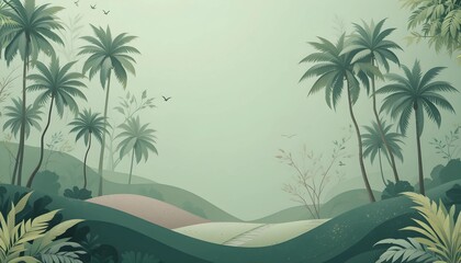 Soft Green Background with Footstep and Tree Patterns
