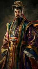 Obraz premium A majestic figure from history dressed in a lavish robe, set against a dramatic backdrop with beautiful lighting