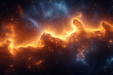 Vibrant interstellar clouds illuminate the cosmos with fiery hues and celestial beauty