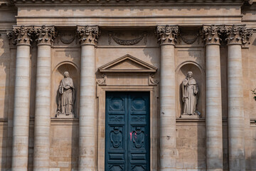 Fototapeta premium West facade of Chapelle Sainte-Ursule de la Sorbonne on the Sorbonne square (Place de la Sorbonne), Latin Quarter. Paris. France.
