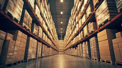 Warehouse full of neatly stacked packages and boxes.