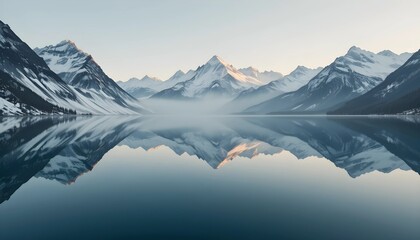 Fototapeta premium Serene Mountain Landscape with Snow-Capped Peaks