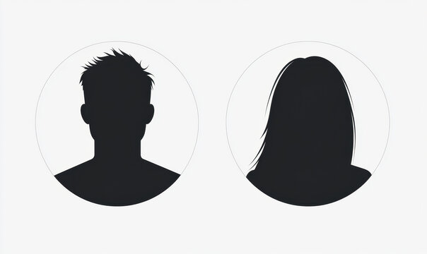 Male and female face silhouette or icon. Man and woman avatar profile. Unknown or anonymous person. Vector illustration. 
