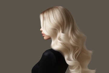 Portrait of a blonde with wavy hair standing in profile