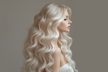 Portrait of a blonde with wavy hair standing in profile
