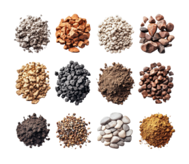Natural resources diverse soil types. Isolated on transparent background, png.