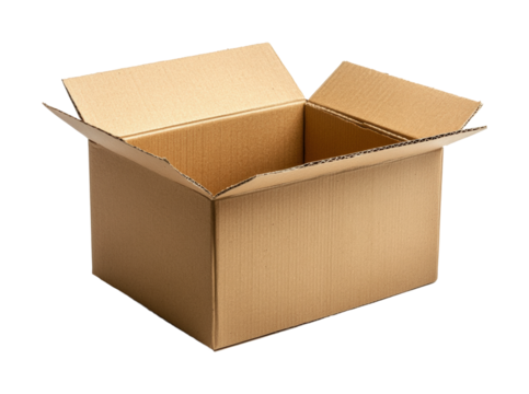 Unpacking a cardboard box at home. Isolated on transparent background, png.