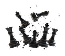 Chess pieces fall in dramatic play. Isolated on transparent background, png.