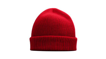 red knitted cap , hat of wool for cold weather isolated on white , transparent png 