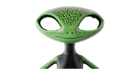 alien 3D, glowing green eyes