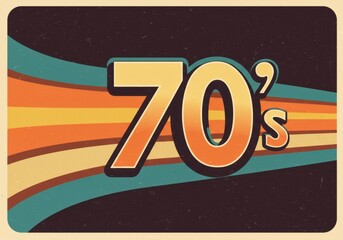Retro 70s design with vibrant stripes and bold typography on vintage poster background