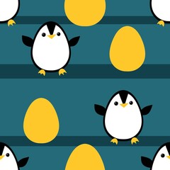 Easter animals seamless penguin and eggs pattern for wrapping paper and fabrics and linens and spring kitchen textiles