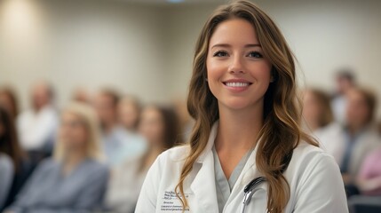 Fototapeta premium Smiling female doctor in a conference.