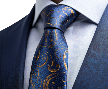 Elegant tie detail office formal style. Isolated on transparent background, png.