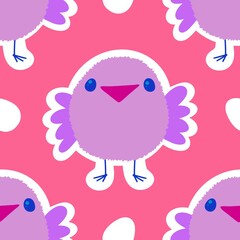 Naklejka premium Easter chicken and eggs seamless birds pattern for wrapping paper and fabrics