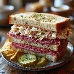 Cafe Pastrami Sandwich, Coleslaw, Pickles
